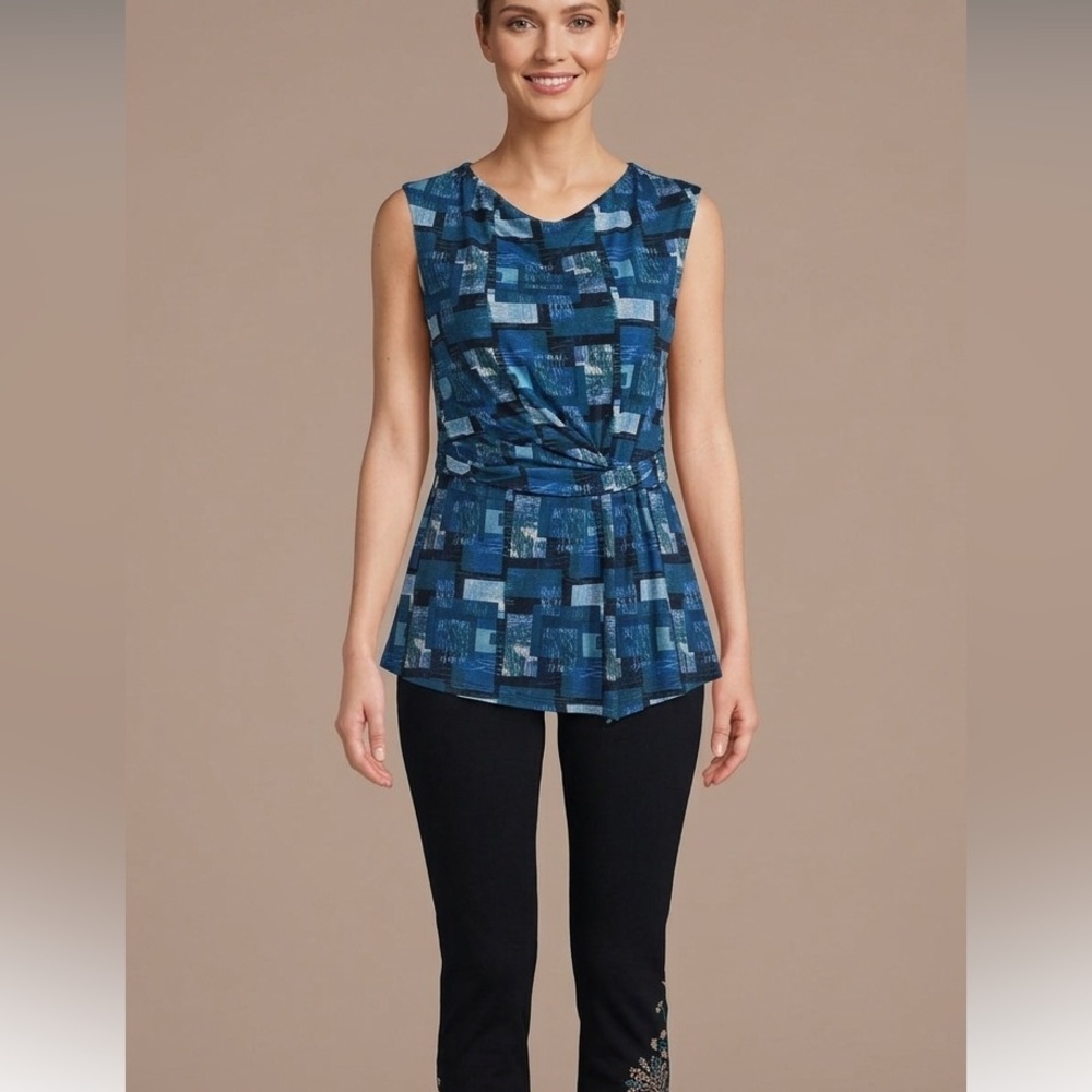 Mandy Evans Blue Geometric  summer Women's Top size Large